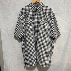 GameGuard Mens 3X Short Sleeve Vented Fishing Shirt Blue White Gingham Plaid